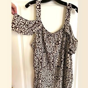 Brown/Cream Cold-Shoulder Top